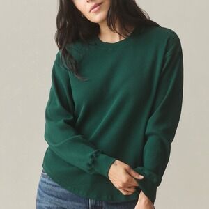 American Giant Thermal T-Shirt Womens XS Green Waffle Knit Curved Hem Crew Neck